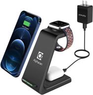 alpharan black wireless charger: 3-in-1 qi fast charging station for apple watch series, airpods, iphone 12 pro and more logo