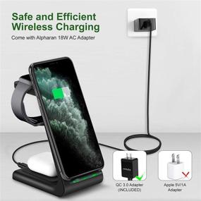 img 1 attached to Alpharan Black Wireless Charger: 3-in-1 Qi Fast Charging Station for Apple Watch Series, AirPods, iPhone 12 Pro and More