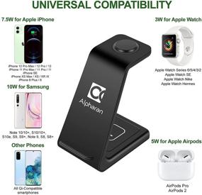 img 3 attached to Alpharan Black Wireless Charger: 3-in-1 Qi Fast Charging Station for Apple Watch Series, AirPods, iPhone 12 Pro and More