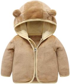 img 2 attached to 🐻 Little Kids Bear Ears Hooded Zipper Coral Fleece Jacket Outerwear - Voopptaw