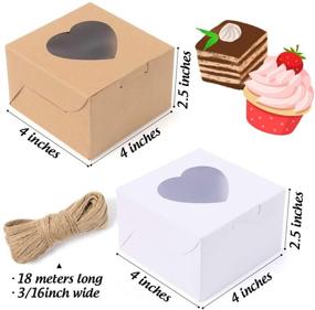 img 3 attached to 🎂 VGoodall 14 PCS Cupcake Gift Boxes with Window, 4x4x2.5 Inches, White and Brown Bakery Boxes, includes 18M Linen Ribbon for Bakery Wrapping, Party Favor Packing Treat Box