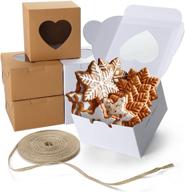 🎂 vgoodall 14 pcs cupcake gift boxes with window, 4x4x2.5 inches, white and brown bakery boxes, includes 18m linen ribbon for bakery wrapping, party favor packing treat box logo