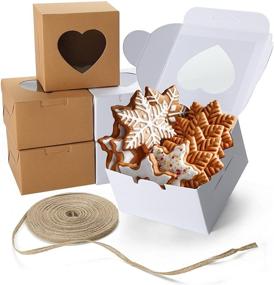 img 4 attached to 🎂 VGoodall 14 PCS Cupcake Gift Boxes with Window, 4x4x2.5 Inches, White and Brown Bakery Boxes, includes 18M Linen Ribbon for Bakery Wrapping, Party Favor Packing Treat Box