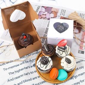 img 1 attached to 🎂 VGoodall 14 PCS Cupcake Gift Boxes with Window, 4x4x2.5 Inches, White and Brown Bakery Boxes, includes 18M Linen Ribbon for Bakery Wrapping, Party Favor Packing Treat Box