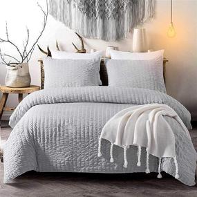 img 4 attached to 🛏️ Cozyholy Seersucker Textured Bedding Set - 3 Piece King Grey Duvet Cover Set, Lightweight Soft Microfiber Bedding with Zipper Closure and Corner Ties