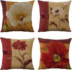 img 4 attached to 🌸 WOMHOPE Set of 4 Vintage Flower Throw Pillow Covers - Trendy Cushion Cases for Living Room, Couch and Bed