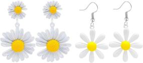 img 4 attached to Dainty Resin Daisy Earrings Set - Cute Acrylic Yellow Flower Dangles for Women and Girls - Lily Petals Hawaii Inspired