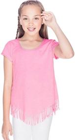 img 2 attached to 👚 Stylish and Trendy: Kavio! Girls 7-16 Sheer Jersey Raw Edge V Fringe Short Sleeve Shirt