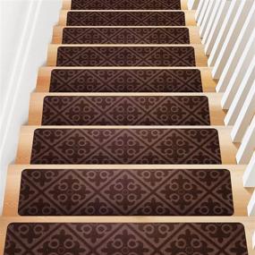 img 4 attached to 🏞️ Non Slip Carpet Stair Treads - Kalafun Indoor Stair Runners for Wooden Steps, Set of 15, 8"x30", Brown