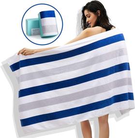 img 4 attached to 🏖️ WIIKWEEK Large Beach Towel - 100% Cotton Strip Pool Towel for Swimming, SPA, Yoga, Travel - Soft, Super Absorbent, Skin-Friendly - 30x60 inches, 1 Pack