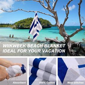 img 2 attached to 🏖️ WIIKWEEK Large Beach Towel - 100% Cotton Strip Pool Towel for Swimming, SPA, Yoga, Travel - Soft, Super Absorbent, Skin-Friendly - 30x60 inches, 1 Pack
