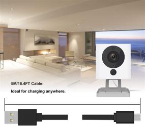 img 1 attached to 🔌 2 пак 16.4FT плоский удлинитель питания для WyzeCam V3, WyzeCam Pan, KasaCam Indoor, Yi Cam, Blink - USB к Micro USB кабель для зарядки и синхронизации данных (черный) от FASTSNAIL