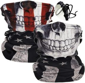 img 4 attached to 🧣 Stay Warm in Style: 2-Pack Winter Fleece Neck Gaiter Scarf with American Flag Skull Design for Running and Cycling