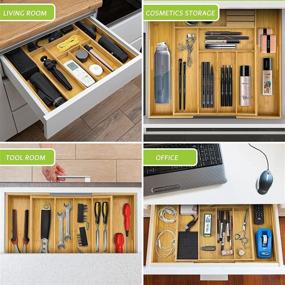 img 1 attached to 🔪 Expandable Bamboo Kitchen Drawer Organizer with Placemats and Knife Block – Ideal for Silverware, Flatware, Knives, and Utensils in Kitchen Drawers