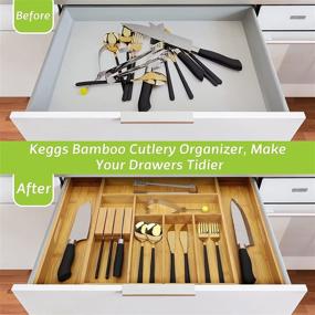 img 2 attached to 🔪 Expandable Bamboo Kitchen Drawer Organizer with Placemats and Knife Block – Ideal for Silverware, Flatware, Knives, and Utensils in Kitchen Drawers