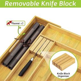 img 3 attached to 🔪 Expandable Bamboo Kitchen Drawer Organizer with Placemats and Knife Block – Ideal for Silverware, Flatware, Knives, and Utensils in Kitchen Drawers