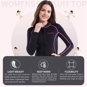 img 2 attached to Stay Comfortable and Stylish in the GoldFin Women's Wetsuit Top: Perfect for Water Aerobics, Diving, Surfing and Kayaking with 2mm Neoprene Jacket, Zipper Pocket and Long Sleeves!