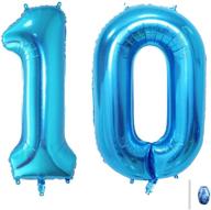 huture 40 inches blue giant number balloon, jumbo digital foil mylar balloons 🎈 for birthday party, wedding, bridal shower, engagement, photo shoot, anniversary - number 10 blue balloon логотип