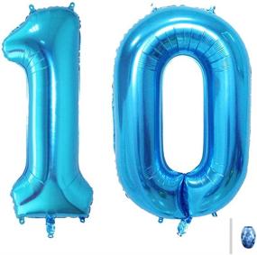 img 4 attached to Huture 40 Inches Blue Giant Number Balloon, Jumbo Digital Foil Mylar Balloons 🎈 for Birthday Party, Wedding, Bridal Shower, Engagement, Photo Shoot, Anniversary - Number 10 Blue Balloon