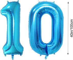 img 3 attached to Huture 40 Inches Blue Giant Number Balloon, Jumbo Digital Foil Mylar Balloons 🎈 for Birthday Party, Wedding, Bridal Shower, Engagement, Photo Shoot, Anniversary - Number 10 Blue Balloon