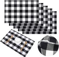 набор из 6 скатертей buffalo plaid - 13 x 19 дюймов 🔲 клетчатые двухслойные хлопковые подставки для стола для кухонного декора - черно-белые. логотип
