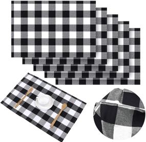 img 4 attached to Набор из 6 скатертей Buffalo Plaid - 13 x 19 дюймов 🔲 Клетчатые двухслойные хлопковые подставки для стола для кухонного декора - черно-белые.