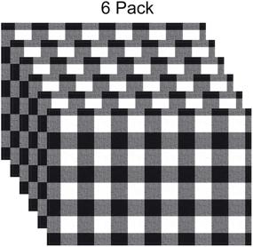 img 1 attached to Набор из 6 скатертей Buffalo Plaid - 13 x 19 дюймов 🔲 Клетчатые двухслойные хлопковые подставки для стола для кухонного декора - черно-белые.