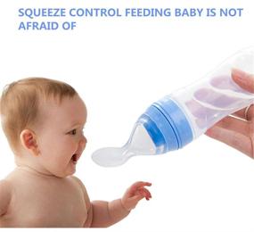 img 2 attached to 🍼 Gaodear Питатель для детского питания силиконовая бутылка для рисового каши с мягкой желобчатой ложкой - синий, 4 унции/120 мл - идеально подходит для детей от 4 месяцев - включает набор щеток