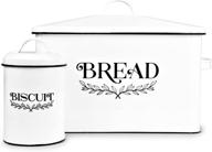 🏡 farmhouse vintage extra-large white metal bread box for kitchen countertop - holds 2+ loaves - rustic breadbox holder - matching biscuit tin - modern bread storage container bin for counter логотип