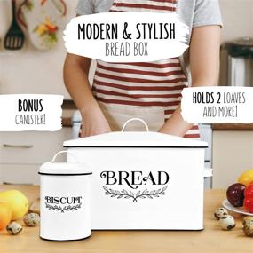 img 1 attached to 🏡 Farmhouse Vintage Extra-Large White Metal Bread Box for Kitchen Countertop - Holds 2+ Loaves - Rustic Breadbox Holder - Matching Biscuit Tin - Modern Bread Storage Container Bin for Counter