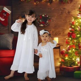 img 3 attached to Vintage Cotton Nightgowns for Girls: Long Sleeve Sleepwear Jammies for Little Kids 2T-14