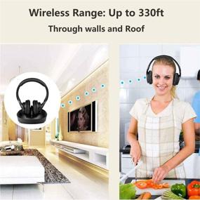 img 2 attached to 🎧 Wireless Over Ear TV Headphones - RF Transmitter Charging Dock, Hi-Fi Stereo Cordless Headsets for TV, Adjustable Lightweight Rechargeable 10Hrs Battery Life, 330ft Range (Black)