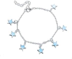 img 4 attached to Luminous Pentagram Tassel Anklet Bracelet: Shine in the Dark with Blue Glow and Five-pointed Star Charm
