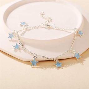 img 1 attached to Luminous Pentagram Tassel Anklet Bracelet: Shine in the Dark with Blue Glow and Five-pointed Star Charm
