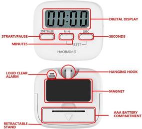 img 2 attached to ⏲️ HAOBAIMEI Digital Kitchen Timer with Simple Operation, Minute and Second Count Up/Down, Loud Alarm, Low Energy Consumption, Magnetic Backing, Stand, White, Batteries Included (Pack of 2)