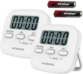 img 4 attached to ⏲️ HAOBAIMEI Digital Kitchen Timer with Simple Operation, Minute and Second Count Up/Down, Loud Alarm, Low Energy Consumption, Magnetic Backing, Stand, White, Batteries Included (Pack of 2)