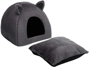 img 1 attached to 🐱 Cozy and Warm Hollypet 2-in-1 Cat Tent Cave Bed for Kittens and Small Dogs - Triangle Feline House Hut with Washable Cushion - Indoor Outdoor Use - 16 x 16 x 17 inches