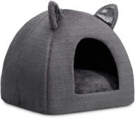 🐱 cozy and warm hollypet 2-in-1 cat tent cave bed for kittens and small dogs - triangle feline house hut with washable cushion - indoor outdoor use - 16 x 16 x 17 inches logo