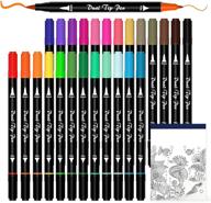 🎨 shuttle art dual tip brush pens art markers set with coloring book - 25 fine and brush dual tip colors for kids, adults, artists - ideal for calligraphy, hand lettering, journaling, doodling, writing logo