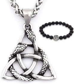 img 4 attached to GUNGNEER Stainless Steel Celtic Knot Snake Triquetra Circle Pendant Necklace with 20/28 inch Keel Chain - Authentic Irish Jewelry