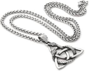 img 1 attached to GUNGNEER Stainless Steel Celtic Knot Snake Triquetra Circle Pendant Necklace with 20/28 inch Keel Chain - Authentic Irish Jewelry