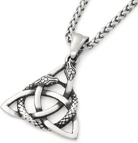 img 3 attached to GUNGNEER Stainless Steel Celtic Knot Snake Triquetra Circle Pendant Necklace with 20/28 inch Keel Chain - Authentic Irish Jewelry