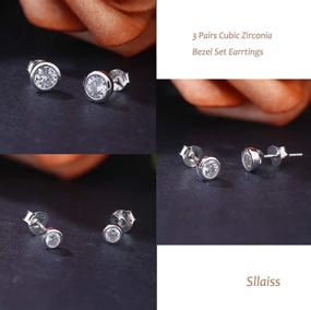 img 2 attached to Sllaiss Sterling Silver Cubic Zirconia Bezel Set Stud Earrings Set for Women and Girls - Round Cut CZ Earrings 3 Pairs - Martini Stud Earrings - Hypoallergenic