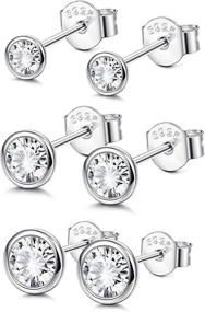 img 4 attached to Sllaiss Sterling Silver Cubic Zirconia Bezel Set Stud Earrings Set for Women and Girls - Round Cut CZ Earrings 3 Pairs - Martini Stud Earrings - Hypoallergenic