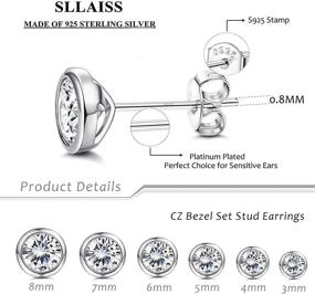 img 3 attached to Sllaiss Sterling Silver Cubic Zirconia Bezel Set Stud Earrings Set for Women and Girls - Round Cut CZ Earrings 3 Pairs - Martini Stud Earrings - Hypoallergenic