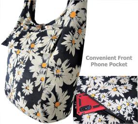 img 3 attached to Medium Floral Boho Shoulder Purse - 🌼 Fully Lined Daisy Crossbody Bag with Front Phone Pocket