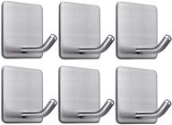 🔗 fotyrig heavy duty adhesive hooks - set of 6 stainless steel stick on wall hooks for hanging towels, door cabinets, and more - ideal for kitchen, bathroom, and home use logo