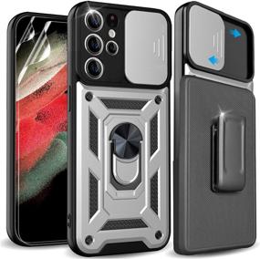 img 4 attached to 📱 Silvery Rsenr Case for Samsung Galaxy S21 Ultra – With Belt-Clip Holster, Two Soft Screen Protectors, Slide Camera Cover, Ring Stand & Kickstand – Car Mount Supported
