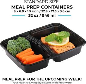 img 1 attached to 🍱 Freshware Meal Prep Containers [15 Pack] - 2 Compartment with Lids, Bento Box, Food Storage Containers, Stackable, BPA Free, Microwave/Dishwasher/Freezer Safe (32 oz)