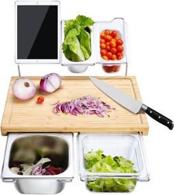 img 4 attached to 🔪 Bamboo Cutting Board Set with Containers: Chopping Boards for Kitchen, Juice Groove, Easy Grip Handle - Ideal for Meat, Fruits, Vegetables